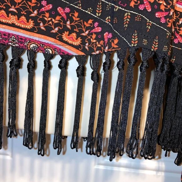 GYPSY WARRIOR Fringe Boho Mandala Black Burgundy Crop Top Blouse Large - Picture 7 of 10